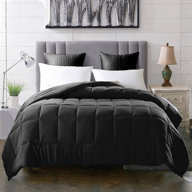 EVOLIVE All Season Pre Washed Soft Microfiber White Goose Down Alternative Comforter with Box Stitching (Black, Full/Queen) - Image 2